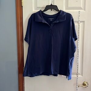 Croft&Barrow-size 3X-navy blue button short sleeve polo. 96% cotton, 4% spandex.